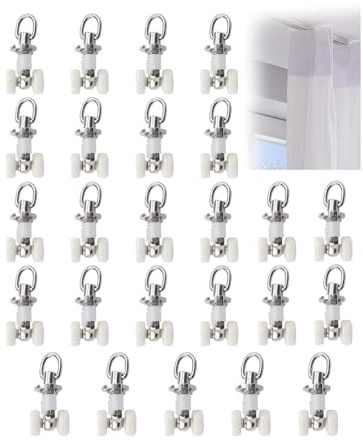 Vauki Lot de 25 crochets pour rideaux avec roulettes pour rail, crochets de rideau avec rouleaux pour systèmes de rail, crochets de rideau, Crochets de rideau pratiques pour rails pour déplacer