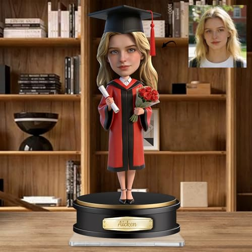 SHKINETARRY Statuetta personalizzata in acrilico a forma di personaggio dei cartoni animati per laureati, ornamento da scrivania, ritratto personalizzato in 2D in stile cartone animato