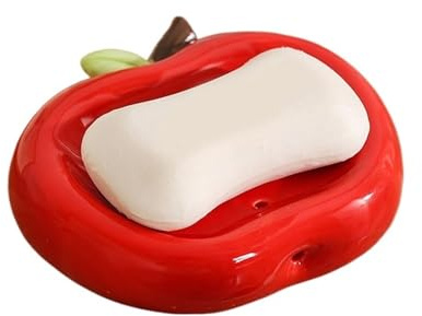 Porta Saponetta Portasapone a forma di mela rossa in ceramica, grazioso portaoggetti for scolapiatti, portatile, accessori for il bagno