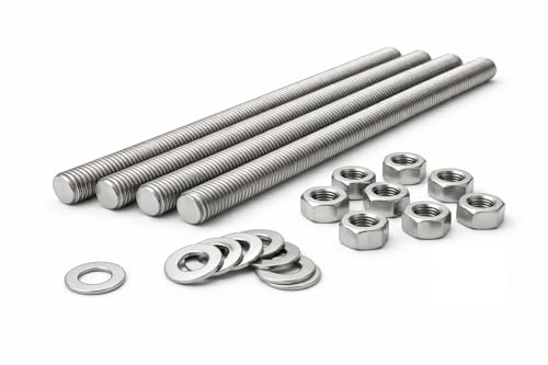 Varilla Roscada M4 M5 M6 M8 M10 M12 M16 M20 x 1000 mm Acero Inoxidable A2 Rosca Métrica Completa DIN 975 con Arandelas Inox DIN 125 y Tuercas Inox DIN 934. Pack 4 Varillas 8 Tuercas 8 arandelas (M10)