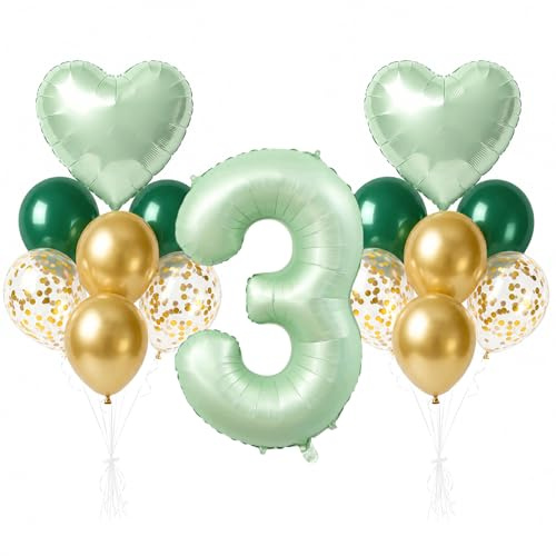 Grün Luftballon 3.Geburtstag, 40 Zoll Olivgrün Folienballon 3,Grüne Zahlenballons, Geburtstag Deko 3 jahre, Folienzahlen Ballons, Folienballon Zahl 3 für Geburtstags Party Dekoration