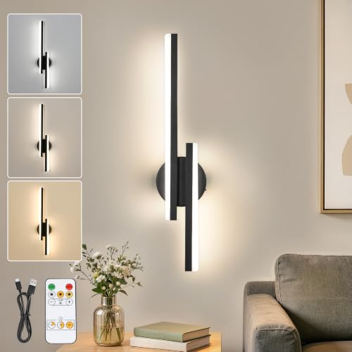 Kimjo Rechargeable Wall Lights Indoor, Wall Sconce Lights Battery Operated | 4400mAh Battery Wall Lamps, Acrylic Wireless Picture Lights for Wall, USB-C Dimmable Stick on Wall Lights for Living Room