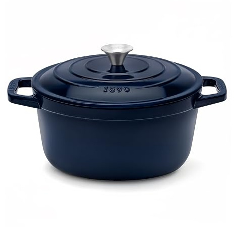 ALMA22, Cacerola redonda de hierro fundido esmaltado, 22 cm, capacidad 3,3 L, color beige, compatible con todos los fuegos, inducción, gas, eléctrica, parrilla y horno, con tapa.