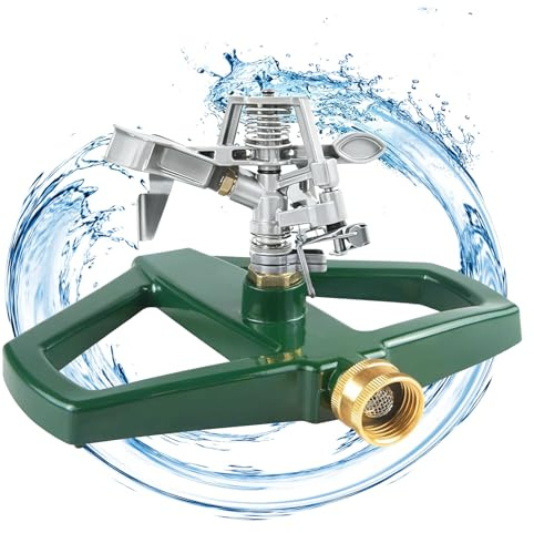 Aspersor Césped Giratorio 360 con Jardín Base Metal, Riego Automático para Jardín, Riego Oscilante Aspersor Césped para Sistemas de Riego, Riego Césped (Plateado)