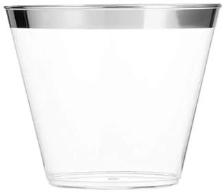Pcs Gobelets En Plastique Transparents À Bords pour Bricolage Mariage Fêtes | Vaisselle for boire une tasse for l'eau, le jus ou le thé, fête au bureau, voyage à domicile(Silver)