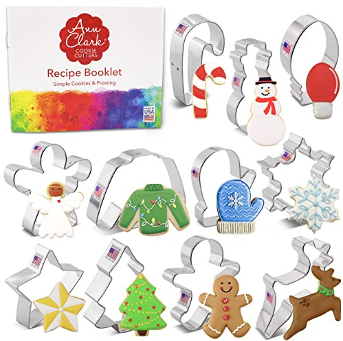 Ann Clark Christmas Cookie Cutters 11-Pc Set (Gingerbread Man, Christmas Tree, Candy Cane, Reindeer and more) Made in USA