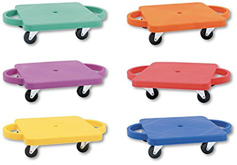 Champion Sports Scooter Board with Handles, Set of 6, Wide 12 x 12 Base - Multi-Colored, Fun Sports Scooters with Non-Marring Plastic Casters for Children - Premium Kids Outdoor Activities and Toys