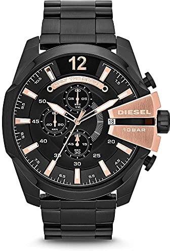 Diesel Herren Mega Chief Chronograph, 59 mm Gehäusegröße, Edelstahluhr