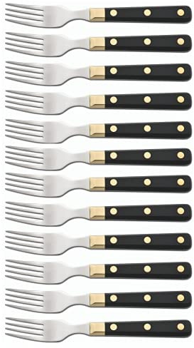 Arcos Serie Cuchillos de Mesa Caja 12 uds Tenedor, Tenedor de Acero Inoxidable 18/10 de 200 mm, Mango Polioximetileno Color negro (12 UDS)