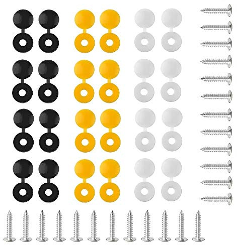 Kit di viti e tappi per targa, 48 pezzi, colore: bianco, giallo e nero