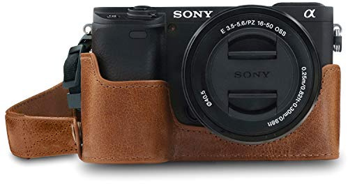 MegaGear Ever Ready Kameratasche aus echtem Leder, kompatibel mit Sony Alpha A6100, A6400