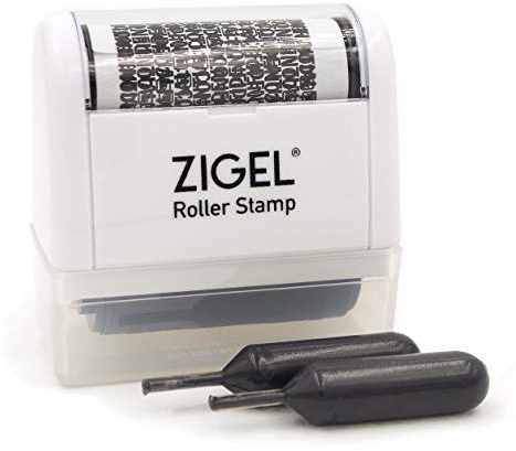 ZIGEL Identity Theft Protection Stamp - Roller Stamp with Two Replacement Ink Tubes