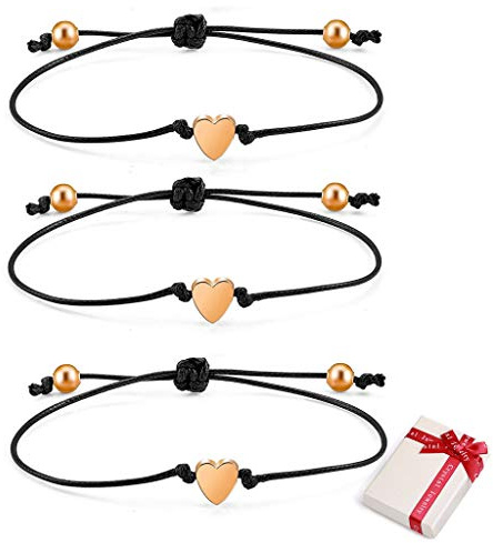 Feelairy 3 Stück Armband Damen Silber Freundschaftsarmband für Mädchen Frauen, Verstellbar Stern Armband Dünn Seil Armbänder Handgemacht Armkette Geschenk für Geburtstag Weihnachten