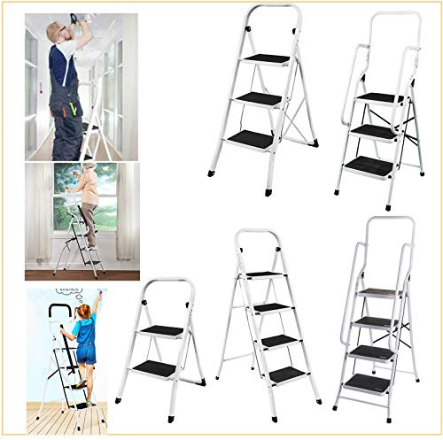 Leichte Stahl Trittleiter mit 3 Stufen für 101,50 cm höheren Stand, rutschsichere Stufen, Design Klapptrittleiter mit 44,5 (B) × 67 (T) × 101,5 (H) cm, TÜV Süd zertifiziert
