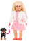 LORI 45739 Puppe Nadine & Hund Nix, 15cm, Lange Blonde Haare grüne Augen, ab 3 Jahre, Stehpuppe, beweglich, weicher Körper, Hund, Rottweiler, Haustier, Mehrfarbig