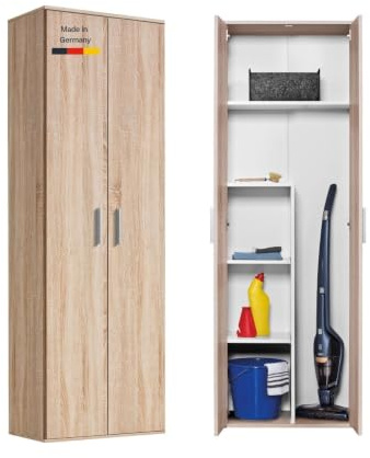 mokebo Mehrzweckschrank Besenschrank (60x180 cm) 'Der Lange' Made in Germany aus Holz auch als Haushaltsschrank Putzschrank Vorratsschrank Flurschrank Sonoma Eiche