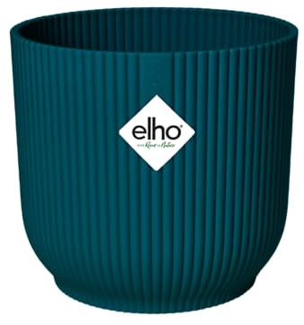 Elho Vibes Fold Round Wheels 35 - planteringskruka för inomhus - Ø 34,9 x H 32,4 cm - Blå/Deep Blue