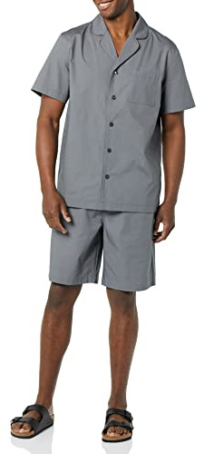 Amazon Essentials Conjunto de Pijama Corto de Popelina Elástica con Cuello en Pico Hombre, Color Carbón, XXL
