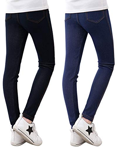 Adorel Leggings Jeans Jeggings da Bambina Confezione da 2 Nero & Blu Scuro 11 Anni (Taglia del Produttore 160)