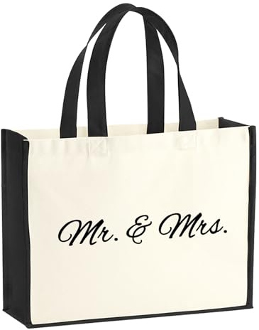 Huuraa Jutetasche Mr. & Mrs. Schriftzug Geschenk | Großer Shopper 21 Liter Juteshopper Black Tasche aus Jute und Baumwolle Einkaufstasche Geschenkidee Tragetasche mit Motiv
