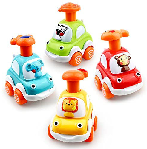 Love&Mini Baby Toy Cars for 1+ Year Old Boy Toddler Toys Age 12M+ | 1 2 3 Years Old Boy Gifts Animal Cartoon Press and Go Cars for Toddlers 1-3 Birthday Toys