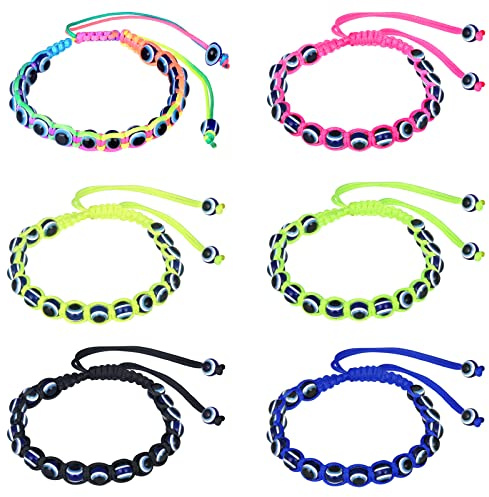 Feilok 6 Stück Armband Damen Armbänder Set Verstellbar Geflochten Böses Auge Teufelsauge Armkette Freundschaftsarmband Geschenk für Frauen