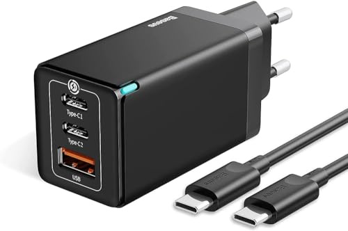 Baseus Travel Charger GaN5 Pro Fast Wall Charger, C+C+U, QC, AFC, PD 65W with Type-C to Type-C (100W) 1m, Black EU (CCGP120201)