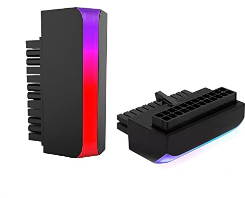 iProPower ATX - Adaptador de enchufe de alimentación de 24 pines de 90 grados inalámbrico ARGB Rainbow PC placa base conectores de cable de alimentación DIY modular