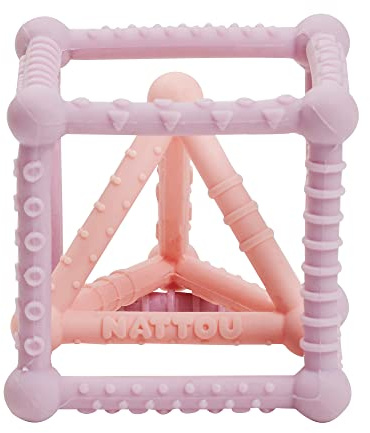 Nattou Silikonwürfel mit Pyramide, 2er Set, Zum Greifen und Beißen, BPA-frei, Ø 10 cm + 8 cm, Silicon, Lila/Rosa