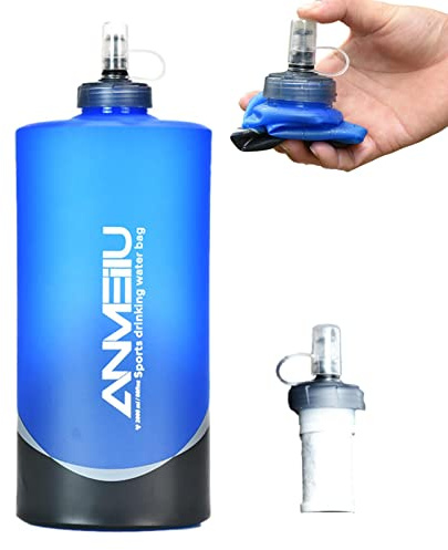 Botellas de agua con filtro, válvula a prueba de fugas de 1 litro, reutilizables, botellas de agua plegables de BPA, botellas de agua portátiles plegables para viajes, gimnasio, camping