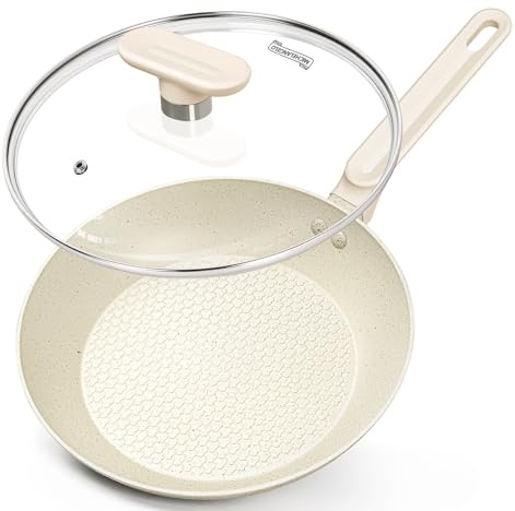 MICHELANGELO Frying Pan with Lid 26cm, Non Stick Pan for Induction | Stone-Derived Coating, Glass Lid, Ideal For Frying Searing And Everyday Family Meals, Easy Cleaning, Dishwasher Safe