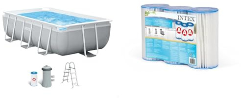 Intex 26784NP Piscina Rectangular, con depuradora, 300 x 175 x 80 cm & 29003-PACK 3 Cartuchos Filtro Tipo A
