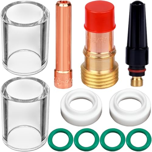 EATBALE Wig Schweißzubehör Set Zubehör #10 Glasbecher Spannzangenkörper Stubby Gaslinse Rückkappe Spannzangendichtung O-Ringe für TIG WP 17/18/26 Schweißbrenner Verbrauchsmaterial (11 Stück)
