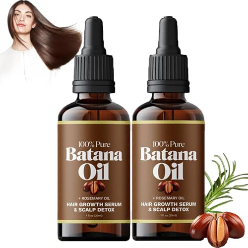 Batana Öl für Haarwachstum, Batana Öl Bio für Haare, Batana Oil for Growth Hair Rosmarinöl Haare Reines Natürliches und Kaltgepresstes Haaröl zur Reparatur von Trockenem, Geschädigtem Haar (2PC)