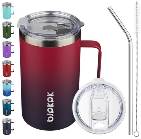 BJPKPK 25oz Insulated Coffee Mug with Handle, Stainless Steel Travel Mug | Keeps Drinks Hot & Cold, Double Wall Vacuum, 2 Lids Included, BPA-Free Coffee Tumbler for Home, Office & Travel