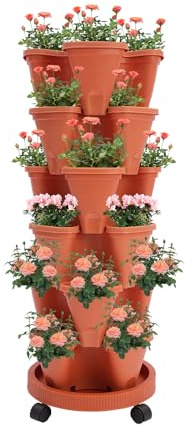 Sengfwin Macetero vertical de torre hidropónica de 6 niveles, maceta vertical, maceta apilable, jardinera de torre para exteriores, apilable, fresas, hierbas, flores, verduras