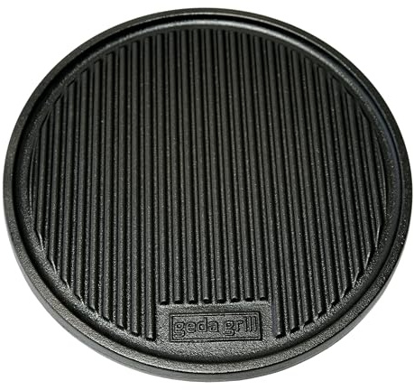 GEDA Grill Gusseisen Grillplatte, Wendeplatte rund 32,5 cm, Doppelseitig verwenbar, Plancha, Univesal