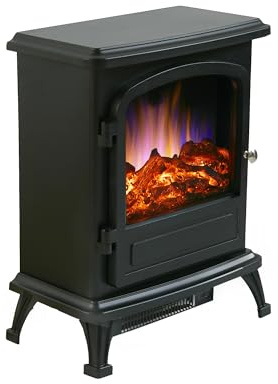 Endeavour Fires Farlington Electric Stove, Log Burner Effect Fire | Freestanding Black Fireplace, 1-2kW Heater, LED Flame Effect, Remote Control, Compact Design for Living Room