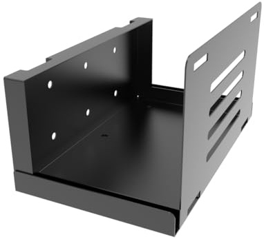 JINGCHENGMEI Wall Mount CPU Holder with Safety Straps- Metal Computer Tower Mounting Bracket for Desktop PC, Adjustable Width 4.8in to 8.3in, Black | Computer Tower Mounting Bracket for Desktop PC, Adjustable Width , Black