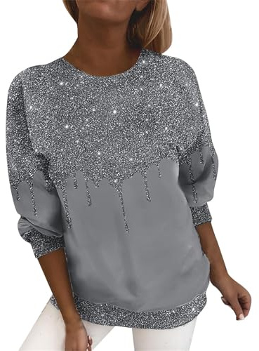 Dammode glittrande toppar Y2K långärmade toppar eleganta smarta glittrande toppar svarta blusar gå ut arbete toppar festlig glitter skjortor plusstorlek damtoppar, t-shirts och blusar, Grå, L