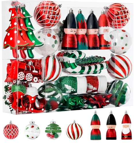 Alupssuc 95-Piece Shatterproof Christmas Baubles Set - Large Mixed Shapes Baubles for Tree Decorations, Red & Green Traditional Xmas Ornaments Bulk