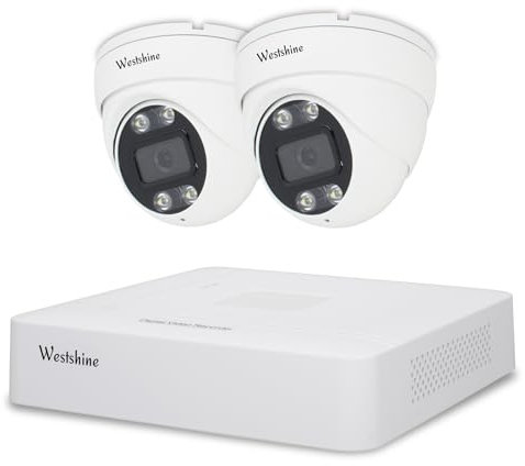 WESTSHINE Kit Cámaras de Vigilancia, Detección de Persona/Vehículo, 5M-N 4CH H.265+ Grabadora DVR y 2 1080P Cámaras Vigilancia CCTV Exterior, IP66 Impermeable, Visión Nocturna(Disco Duro No Incluido)