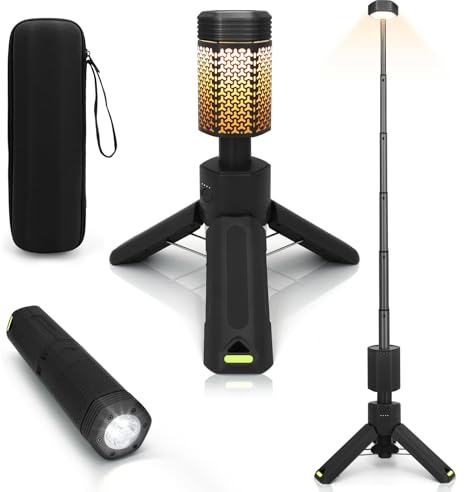 Telescopic Camping Lights, Rechargeable 10500mAh Camping Lantern with Storage Bag, Waterproof LED Camping Lamp with Magnetic, Portable Outdoor Tent Light for Camping,Hiking,Emergency,Fishing (Black)