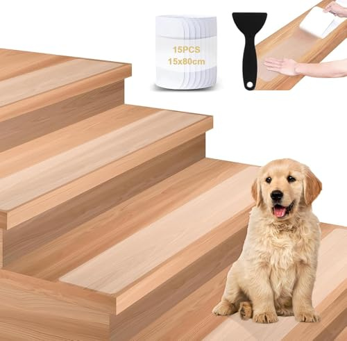 Lociban Antideslizante Alfombra para Escaleras, 15 Piezas Transparentes Tiras Antideslizantes,15x80cm Autoadhesivo Cinta Antideslizante para Peldaños Interiores