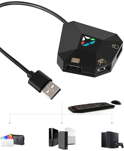Joso Tastatur- und Mausadapter, USB-Adapter für PS4/PS3/Xbox One/Xbox 360/NS Switch Konsolenkonverter mit Typ-C-Anschluss, Unterstützung für benutzerdefinierte Zuordnung und Reset-Tastenfunktion