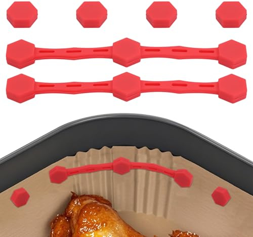 2 Sätze Magnetschnalle für Heißluftfritteusen aus Silikon, Air Fryer Liner Magnete zum Halten Pergamentpapier Zubehör Heißluftfritteusen um das Verbrennen Einwegpapier zu Verhindern (Rot)