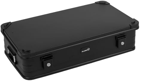 Alubox Alukiste abschließbar E92-17-BLACK - Premium Aluminium Lagerbox 50 Liter - Deckel mit Stapelecken und Gummidichtung - inklusive Schlösser - Bodenmaß E92 - Innenhöhe 17 cm - komplett schwarz