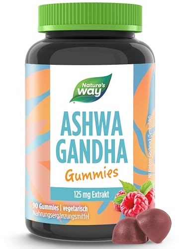 Ashwagandha Gummibärchen hochdosiert | 125 mg Ashwaganda Extract I Himbeer-Geschmack I 45 Tage Vorrat I Nahrungsergänzungsmittel I 90 Vitamin Gummies