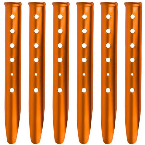 Ausi 6 picchetti per tenda in metallo resistenti, picchetti per sabbia, picchetti per tenda da neve per tenda da spiaggia, tenda da campeggio, escursionismo, zaino in spalla, arancione