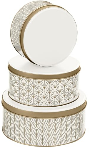 BALOU LIVING 3er Set Keksdose Weihnachten - Weihnachtskeksdosen aus Metall - Weihnachtliche Plätzchendose Blechdose, Pattern weiss/gold